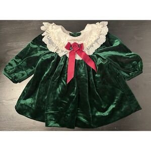Vtg Rare Editions Toddler Green W/Lace Dress Size 12 Months